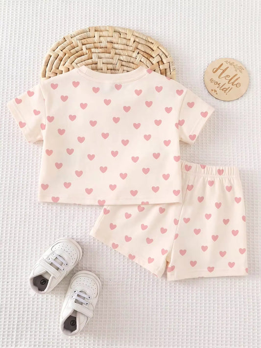 Set Kaos dan Celana Pendek Bordir Beruang Bayi Perempuan 2 Pcs