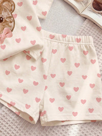 Warm Oatmeal Color, Cute Sweet Girl Bow Bear Applique Embroidery Pattern, Baby Girl Casual Soft Comfortable Loose Round Neck T-Shirt & Casual Shorts 2 Pieces Set, Suitable For Daily, Campus, Back To School, New Season, Sweet Girly Style