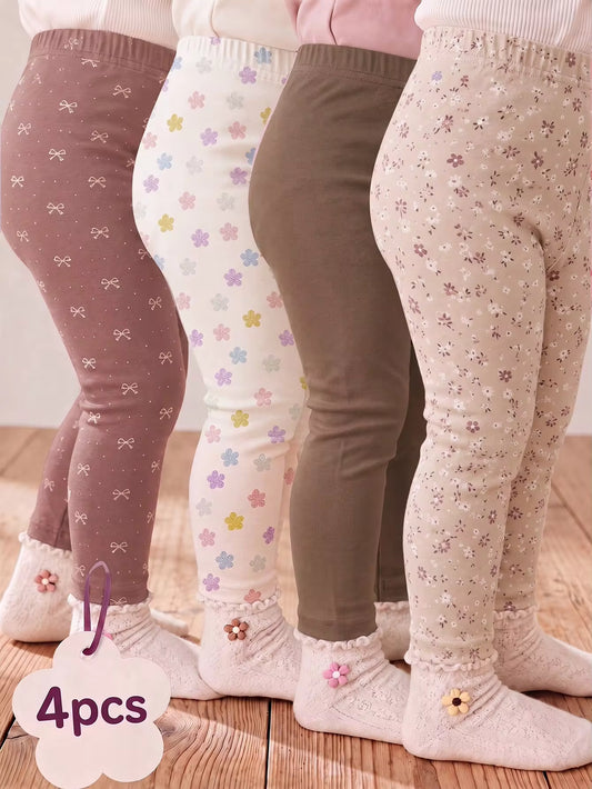 Set Celana Legging Motif Bunga dan Polkadot Bayi Perempuan 4 Pcs