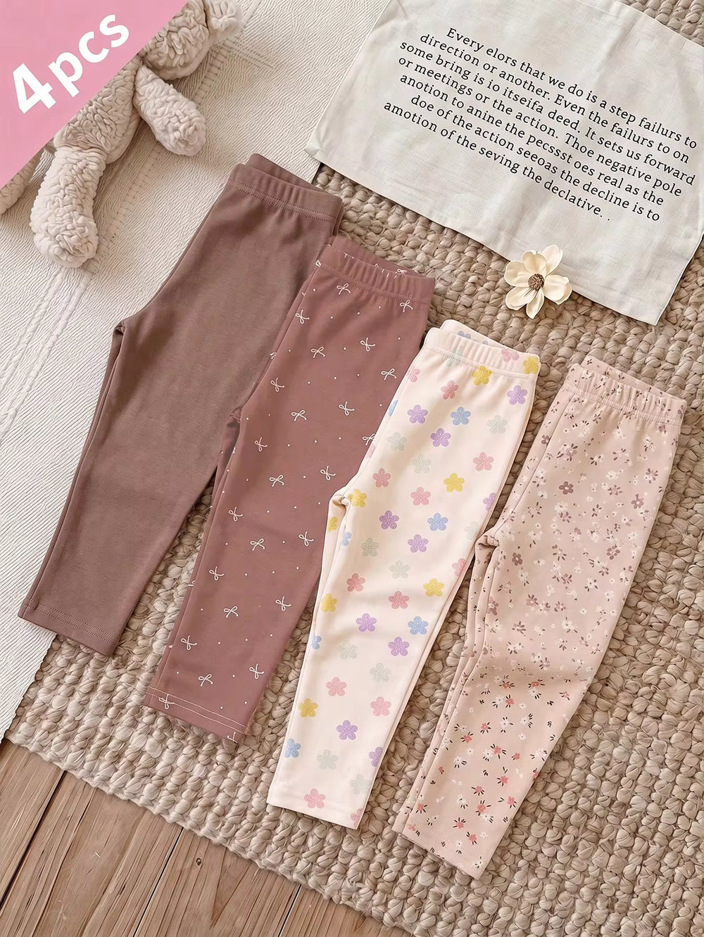 Set Celana Legging Motif Bunga dan Polkadot Bayi Perempuan 4 Pcs