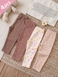 Set Celana Legging Motif Bunga dan Polkadot Bayi Perempuan 4 Pcs