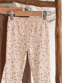 Maillard Color Palette, Bohemian Floral & Polka Dot Pattern, Baby Girl Cute Comfortable Casual Elastic Leggings 4pcs Set, Suitable For Autumn/Winter Daily Wear, Easy Comfort, Casual Wear, New Season