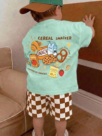 Baby Boys' Short Sleeve Cartoon Striped T-Shirt and Shorts Set