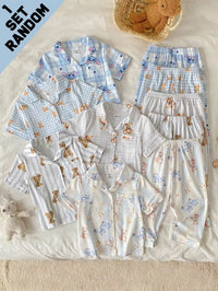 Set Piyama Kerah Lapel Lengan Pendek Celana Panjang Bayi Laki-Laki 5 Pcs