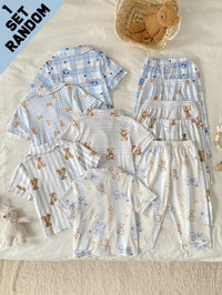 Set Piyama Kerah Lapel Lengan Pendek Celana Panjang Bayi Laki-Laki 5 Pcs
