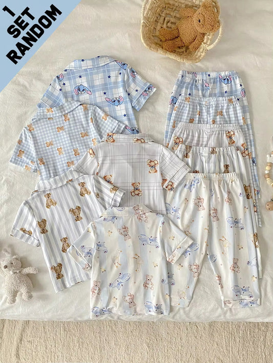 Set Piyama Kerah Lapel Lengan Pendek Celana Panjang Bayi Laki-Laki 5 Pcs