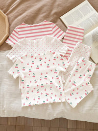 Baby Girl RANDOM 8pcs PIECES 4 PIECES, Vintage Casual White Polka Dot Brown Stripe Dark Brown Mini Cherry,