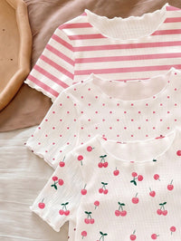 Baby Girl RANDOM 8pcs PIECES 4 PIECES, Vintage Casual White Polka Dot Brown Stripe Dark Brown Mini Cherry,