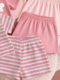 Baby Girl 3pcs -Piece Set Of Short-Sleeved Tee With Shorts Floral Decoration For Casual Everyday Wear