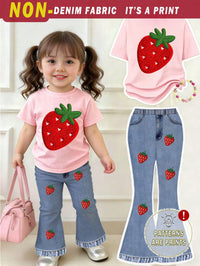 Baby Girls Strawberry Print T-Shirt and Flared Pants Set