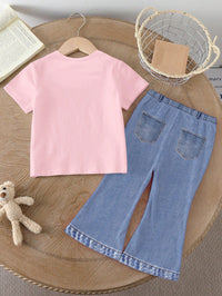 Baby Girls Strawberry Print T-Shirt and Flared Pants Set