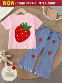 Baby Girls Strawberry Print T-Shirt and Flared Pants Set