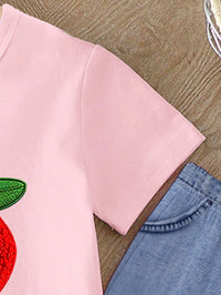Baby Girls Strawberry Print T-Shirt and Flared Pants Set