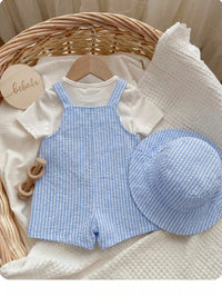 Set Overall Celana Pendek dan Topi Bayi Laki-Laki 2 Pcs