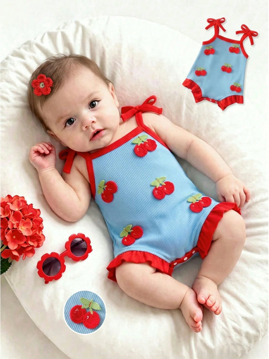 Bodysuit Tali Bayi Perempuan Hiasan Ceri 3D 1 Pc