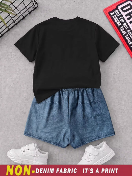 Set Kaos Leher Bulat Lengan Pendek dan Celana Pendek Bayi Laki-Laki 2 Pcs