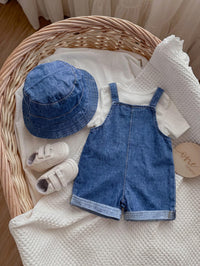 Set Romper Motif Denim dan Topi Bayi 2 Pcs