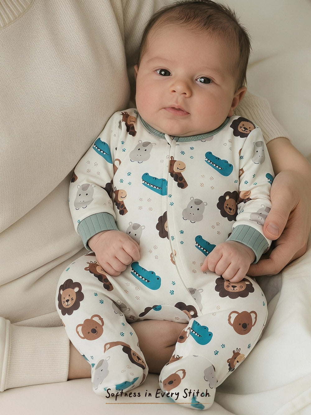 Jumpsuit Lengan Panjang Resleting Motif Kartun Bayi Baru Lahir 1 Pcs