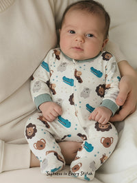 Jumpsuit Lengan Panjang Resleting Motif Kartun Bayi Baru Lahir 1 Pcs