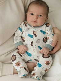 Jumpsuit Lengan Panjang Resleting Motif Kartun Bayi Baru Lahir 1 Pcs