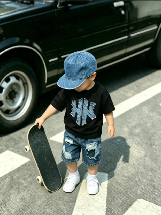 Set Kaos Leher Bulat Lengan Pendek dan Celana Pendek Bayi Laki-Laki 2 Pcs