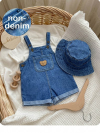 Set Romper Motif Denim dan Topi Bayi 2 Pcs