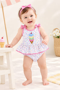 Ellie 🐘 Ice Cream Polka Dot Knit Swim Romper