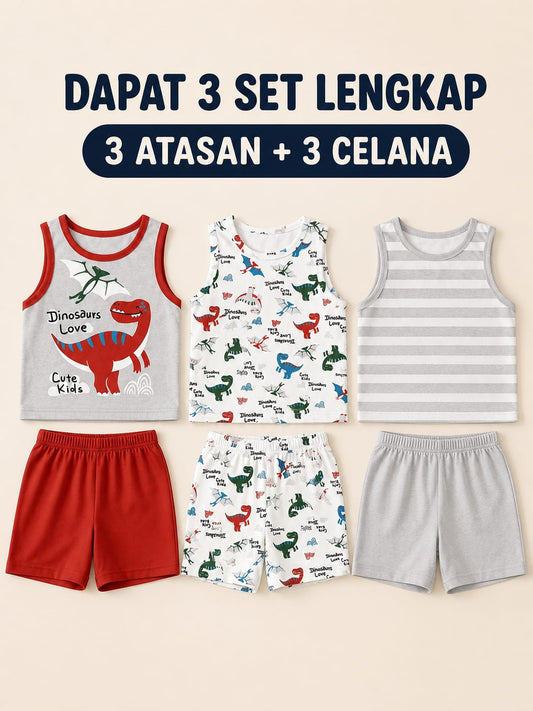 Jamie 🐻 Dino Print Tank Top 3-Piece Set