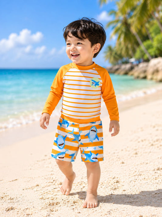 Jamie 🐻 Shark Stripe Long Sleeve Swimsuit