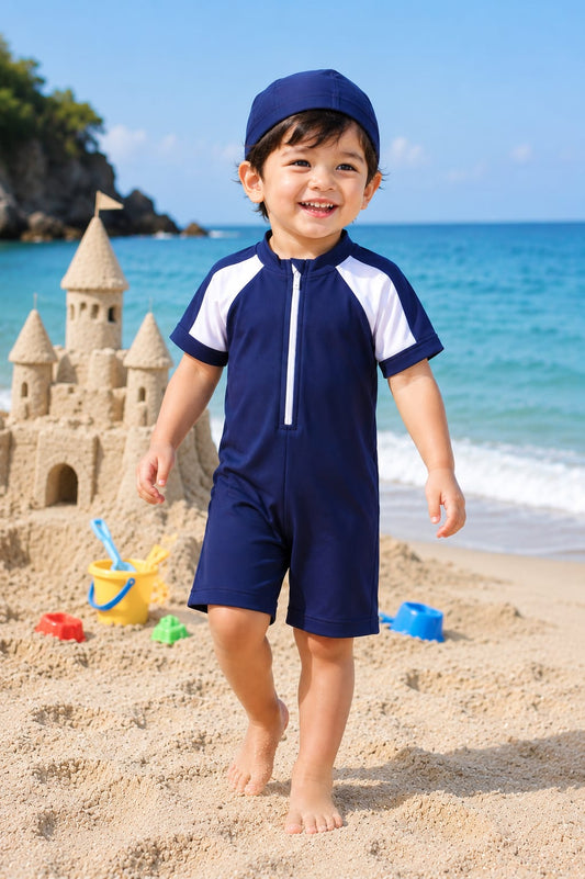Lupi 🐺 Colorblock Zip Swimsuit & Cap Set