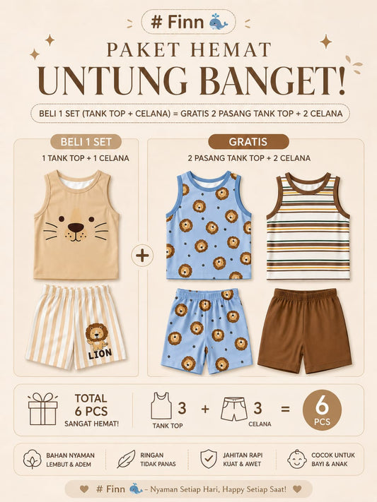 Finn 🐳 Cartoon Print Tank Top 3-Piece Set