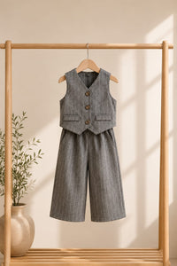 Bambi 🦌 Vest & Stripe Pants Set - Grey