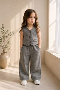 Bambi 🦌 Vest & Stripe Pants Set - Grey