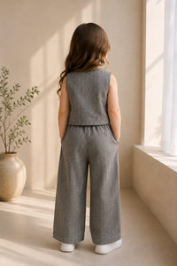 Bambi 🦌 Vest & Stripe Pants Set - Grey