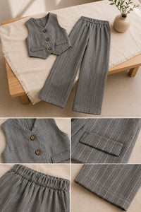 Bambi 🦌 Vest & Stripe Pants Set - Grey