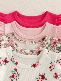 Petal 🌸 Floral & Solid Flutter Tee & Shorts, 4-Set (8 Pcs)