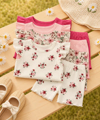 Petal 🌸 Floral & Solid Flutter Tee & Shorts, 4-Set (8 Pcs)