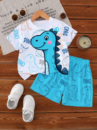 Cole 🦕 Cartoon Dino Print Tee & Shorts Set