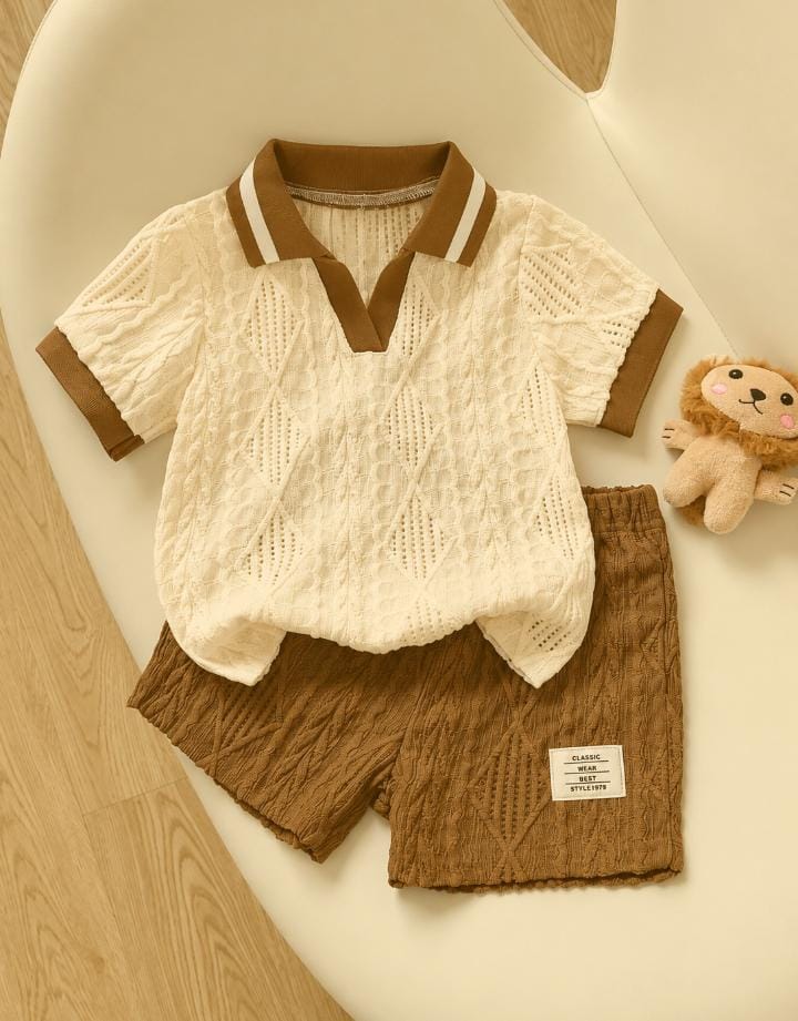 Beckett 🧸 Cable Knit Colorblock Polo & Shorts Set