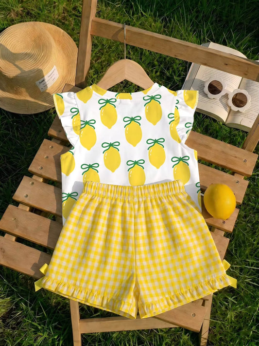 Kaos Lengan Flutter Motif Lemon Pita Bayi Perempuan 1 Pcs
