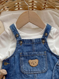 Set Romper Motif Denim dan Topi Bayi 2 Pcs