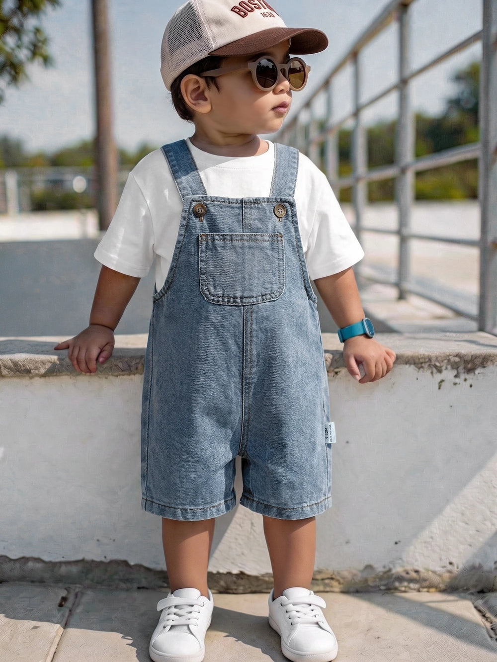 Overall Denim Celana Pendek Bayi Polos
