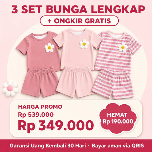 Bimbi 🐰 Floral Tee & Shorts, 3-Set (6 Pcs)