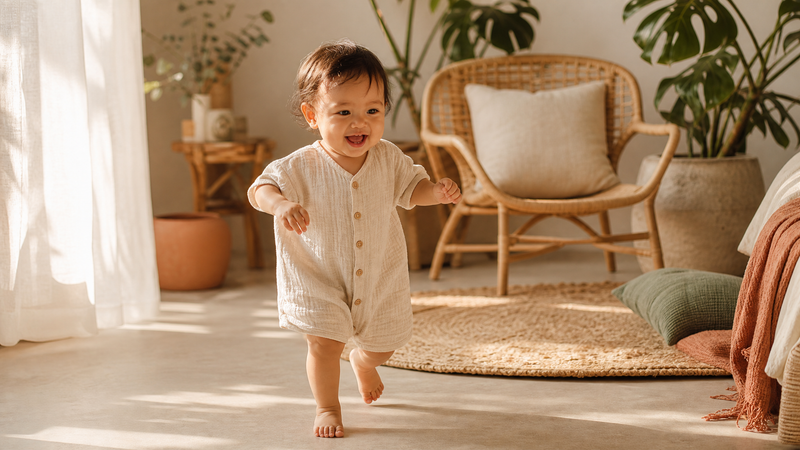 Bayi berjalan dengan romper katun lembut Little Lumi