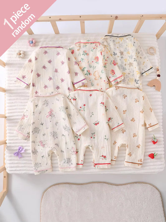 Jumpsuit Piyama Katun Crinkle Musim Gugur dan Dingin Bayi