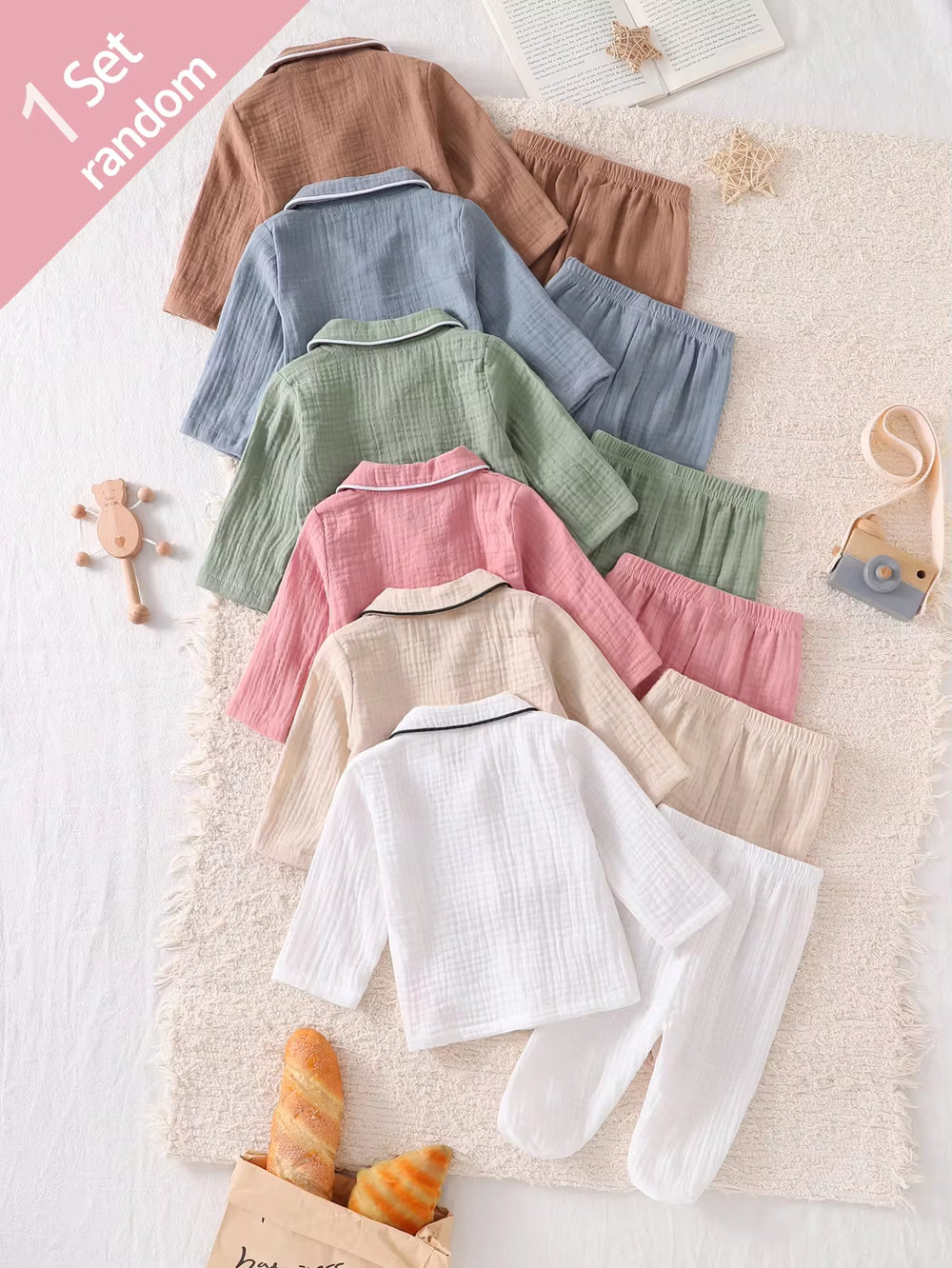 Set Piyama Cardigan Lengan Panjang dan Celana Tutup Kaki Bayi 6 Set