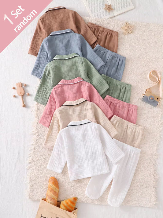 Set Piyama Cardigan Lengan Panjang dan Celana Tutup Kaki Bayi 6 Set