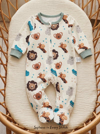Jumpsuit Lengan Panjang Resleting Motif Kartun Bayi Baru Lahir 1 Pcs