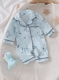 Set Piyama Lengan Panjang Motif Dinosaurus Kerah Bulat Bayi